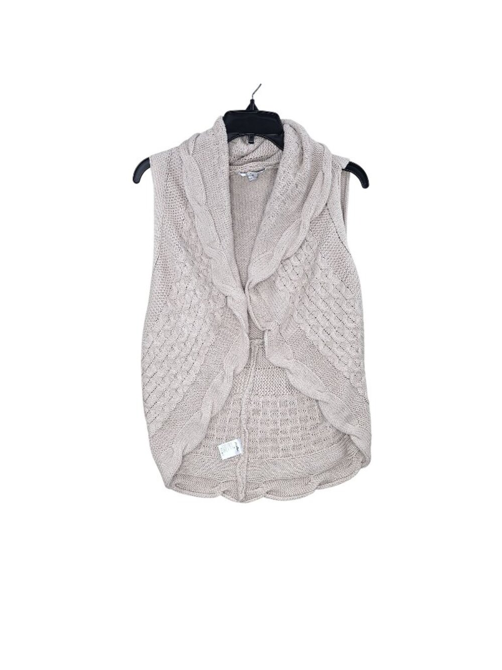 Papaya Womens Sleeveless Knit Open Front Cardigan Beige Small Acrylic Cable Knit